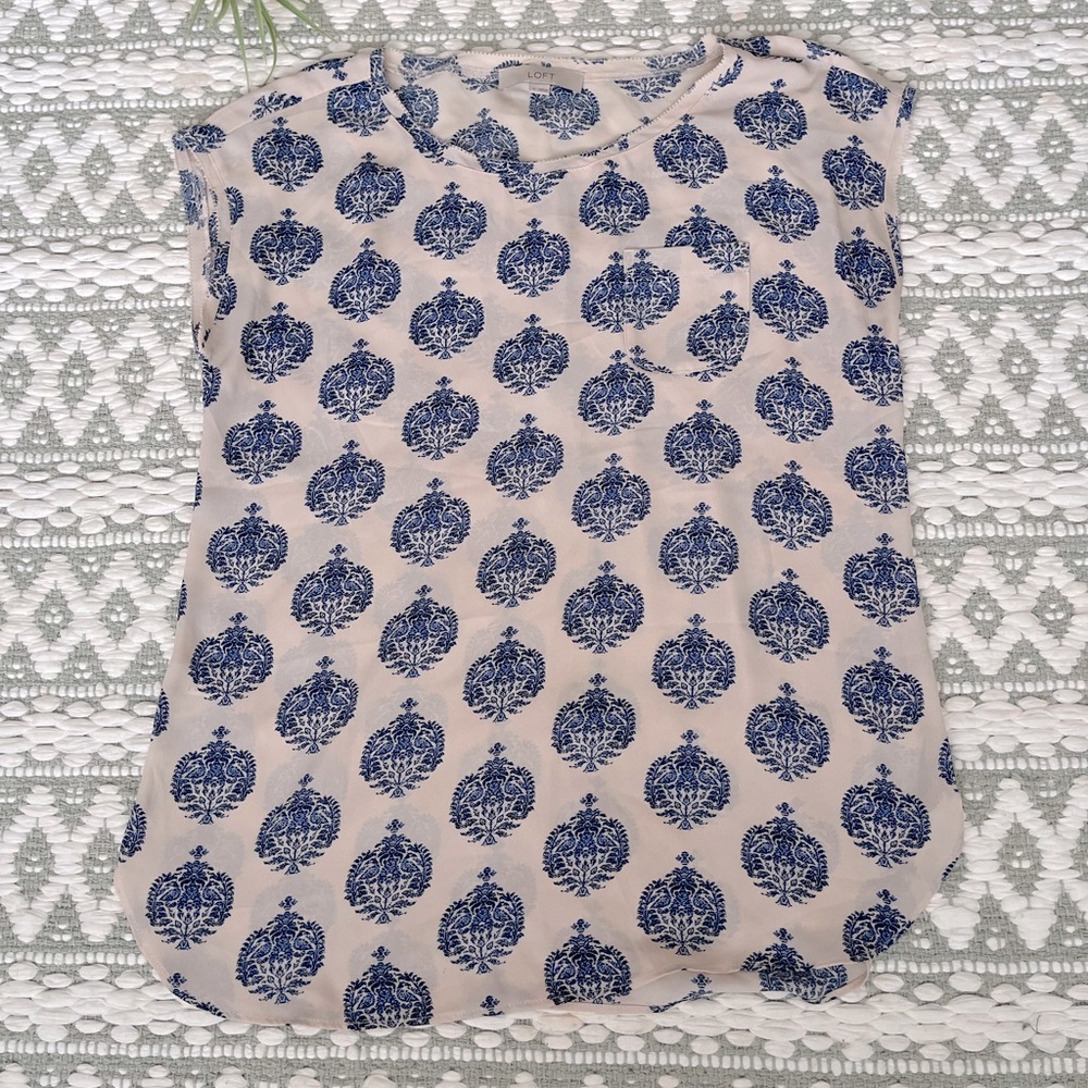 LOFT | Blue Patterned Blouse (S)